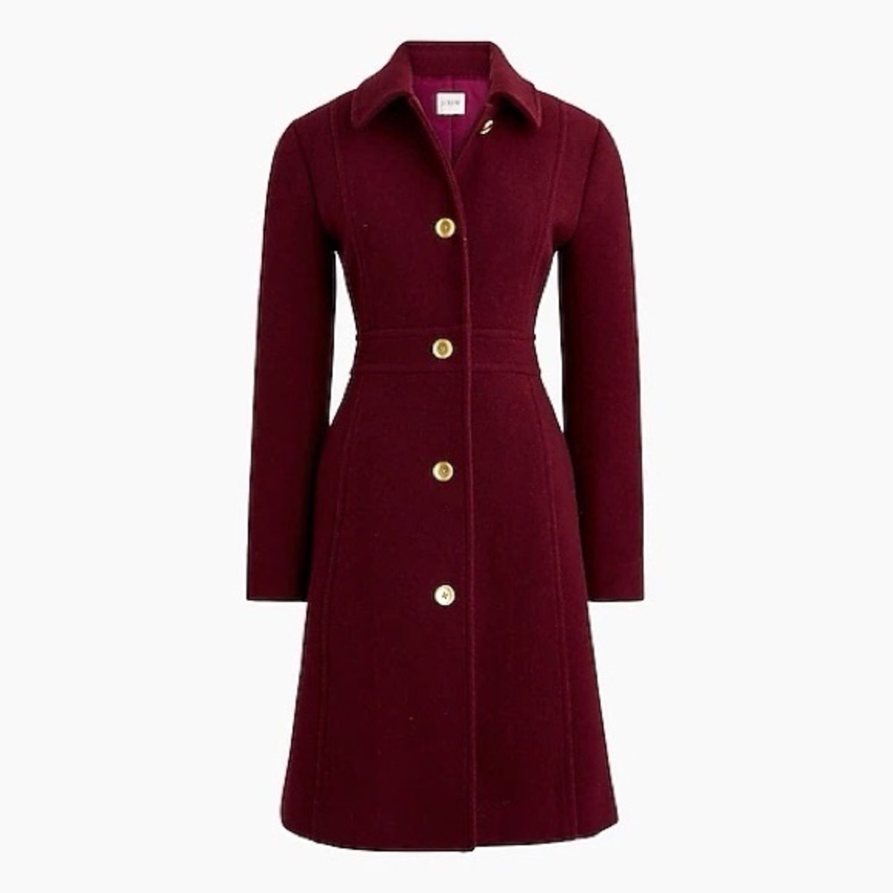 BRAND NEW JCrew Wool-blend Lady Coat / 0 / Warm Burgundy